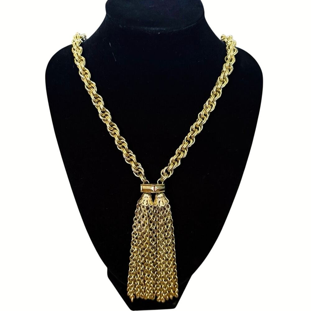 Vintage Park Lane Gold‑Tone Tassel Necklace • 26” Rope Chain • 3.5” Tassel
